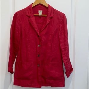J. Jill Linen blazer size XS dark pink natural fiber front pockets